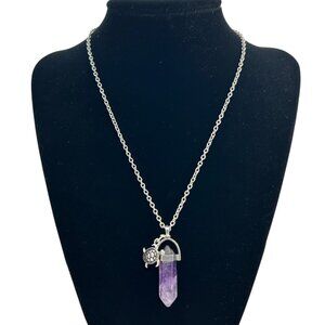 Adult Jewels Crystal Amethyst Pendant Necklace Silver Tone Chain Turtle Charm